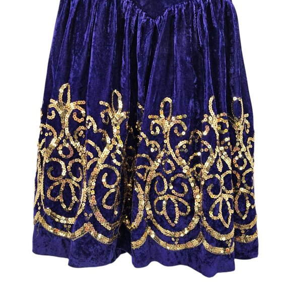 Vintage Jessica McClintock Girls 6 Dress Velvet Sequins Purple Gold Formal Party - Picture 3 of 9